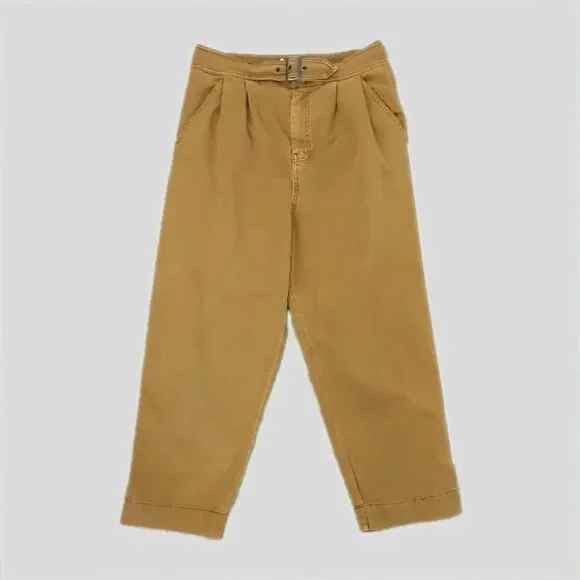 Free People Yellow Pleated Cotton Cropped Denim Casual Pants NWOT 12 - Picture 1 of 10